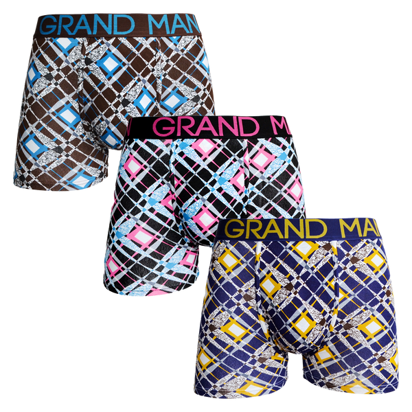 3x Grand Man men´s Boxershorts Underwear Check & square Print 2007