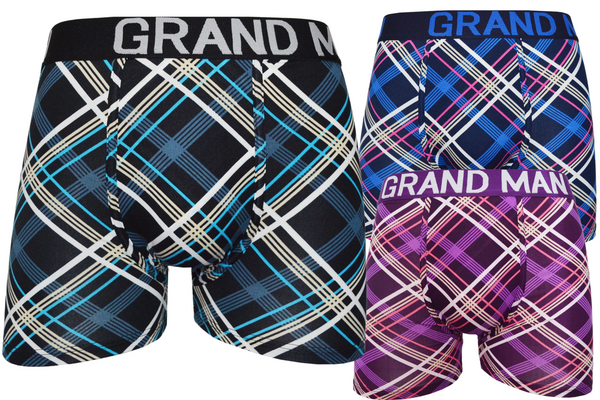 3x Grand Man men´s Boxer Shorts Underwear Check Print 5002